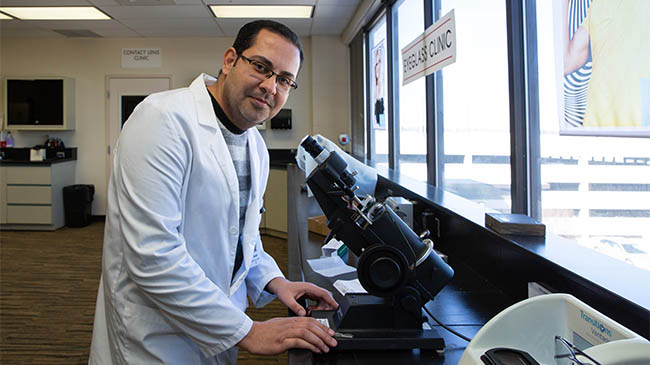 Students gain hands-on experience in the newly renovated Opticianry Clinic at the Downtown Campus.