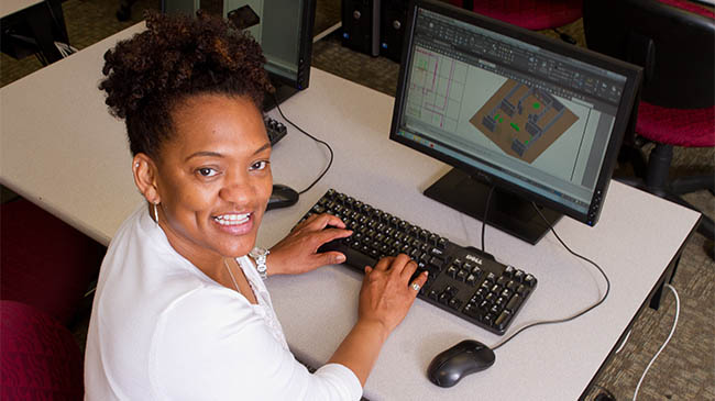 An adult learner at the Parham Road Campus participates in a CAD class.